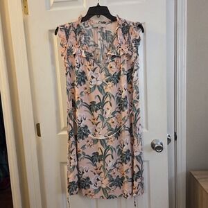 Loft sz XL pink floral lightweight rayon shift dress boho spring garden casual
